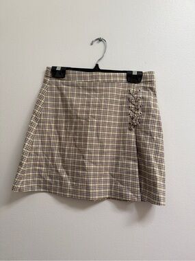 Zara Girls Plaid Lace-Up Mini Skirt in Mint, Blue, Beige, and Brown